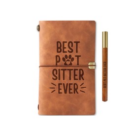 InnoBeta Pet Sitter Gifts, Thank you Gifts for Dog Sitters, Pet Sitters on Birthday, Christmas, Journal Pen Set, Unique Notebook, Travel Diary, Lined Planner, 7.8x5 Inches, Brown