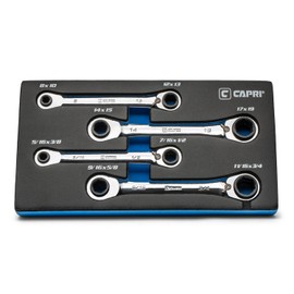 Capri Tools 4-in-1 120-Tooth Box End Reversible Ratcheting Wrench Set, Metric and SAE, 4-Piece with 16 Sizes