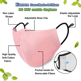 Euroca Face Masks Reusable with Filters Made from Cotton Fabric Washable with Nose Clips Adjustable Ear Loop for Men Women Teens -2 Filters Included (Baby Pink)