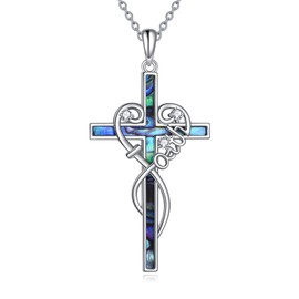 YAFEINI Cross Chain 925 Sterling Silver Religious Cross Pendant Necklace with Engraving Faith Hope Love Jewellery for Women Girls Men, Sterling Silver