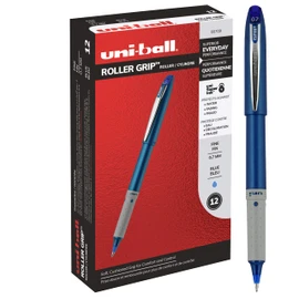 Uniball Roller Grip Pens, 12 Count - Extra Large Grip, Blue Rollerballs Pens - 0.7mm Medium Tip Size - Smooth Writing Japanese Pens, School Supplies
