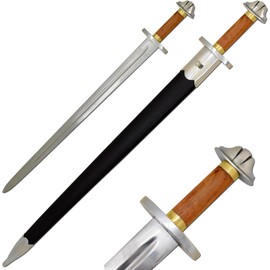 Medieval Warrior Viking Sword, 36.5 Inches Overall Length, Carbon Steel Blade, Leather Handle with Brass Fitting