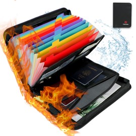 Truusa Fireproof Document Organizer, 13 Pocket Accordion File Folder with Zipper & Labels, Important File Organizer Waterproof Fireproof Safe with Multi-Pockets for Letter Size A4(Rainbow)