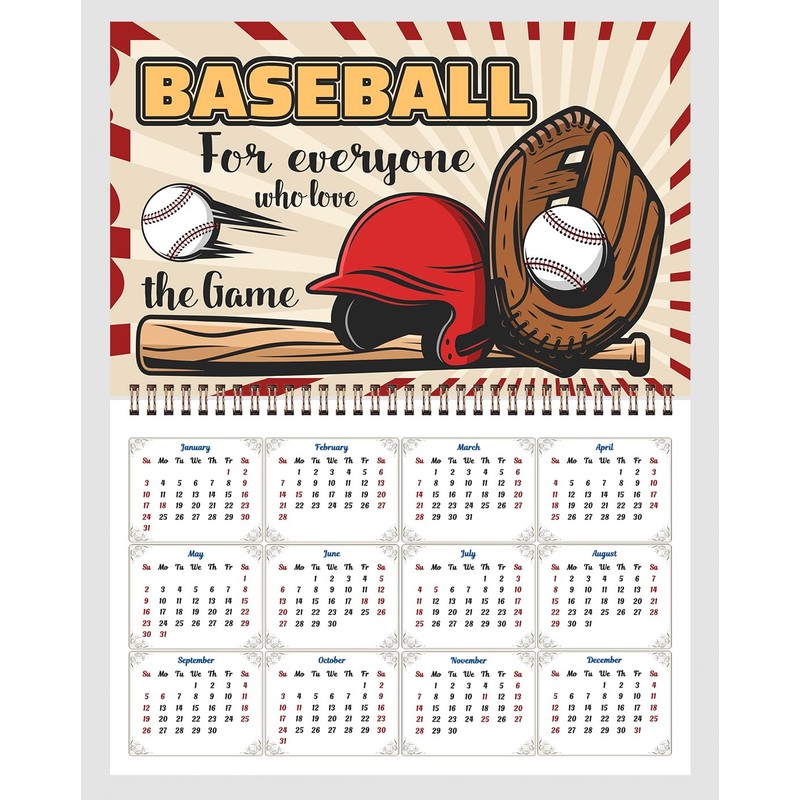 2026 Spiral-bound Wall Calendar (Baseball) - 12 Months Desktop/Wall Calendar/Planner