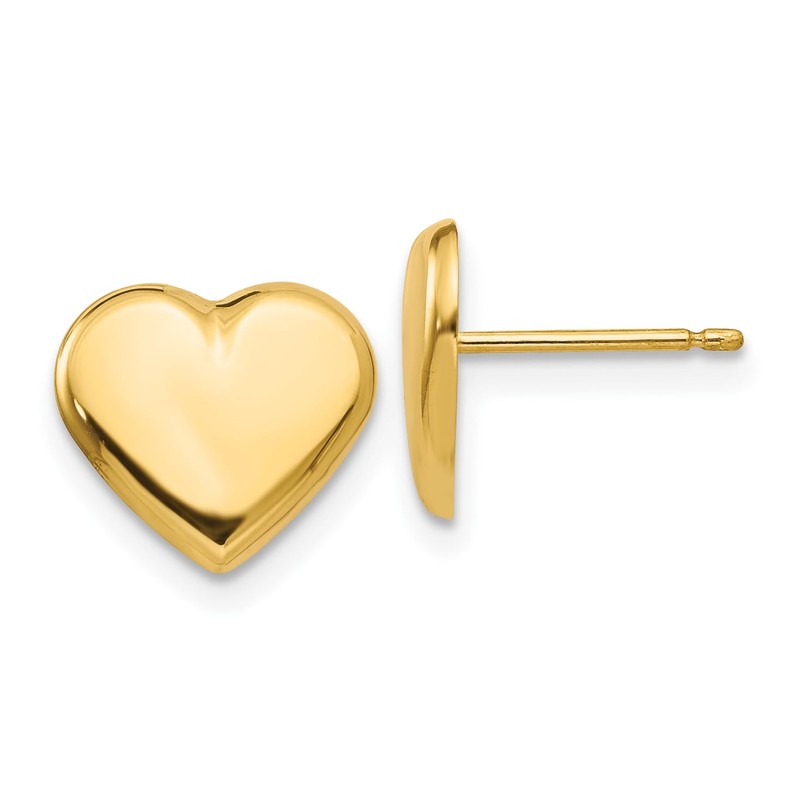 14K Solid Yellow Gold Heart Love Stud Earrings