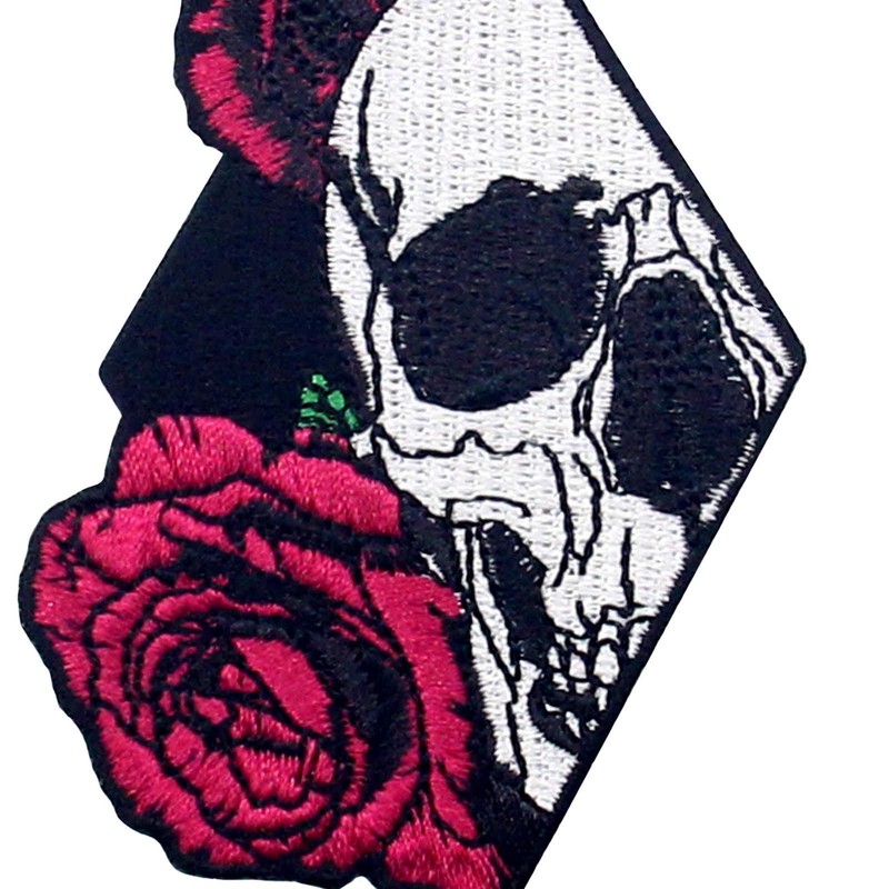 Skull and Rose Embroidered Iron on Sew on Patch