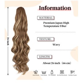 Long Wavy Synthetic Hair Extensions, 26 Inches, Natural Appearance, High Temperature Fiber, For Daily/Party Use (Ginger Brown)