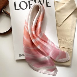MEISEE 100% Mulberry Silk Scarfs Small Square Scarf 21" x 21" Neck Scarf Breathable Lightweight for Women Gift Packed (23-Pink+white)