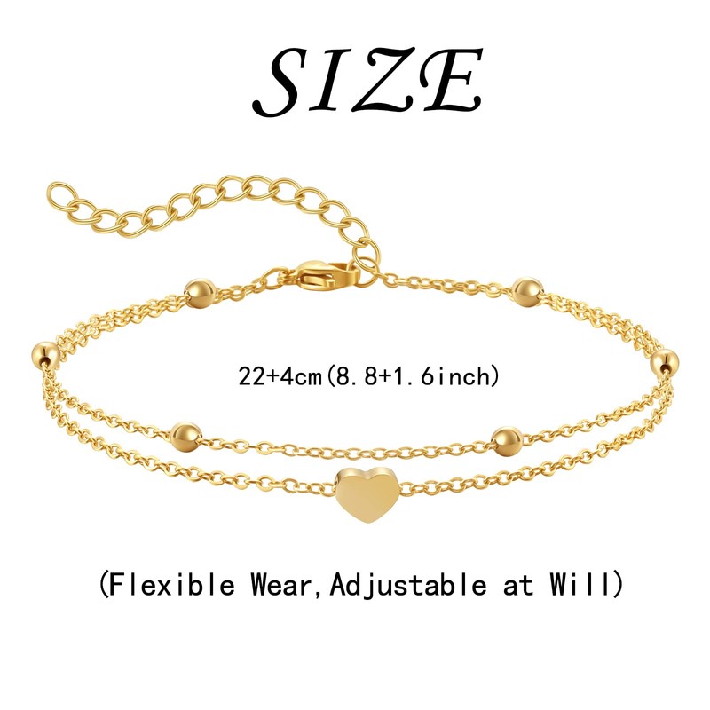 AFSTALR Anklet Women's Anklet Stainless Steel Heart Layered Pendants Silver