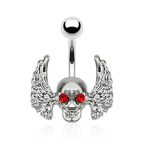 PiercedOff 316L Surgical Steel Skull with Red Eyes and Wings