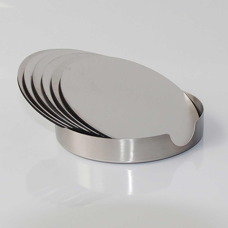 ZAUIBDUU 6pcs Round Stainless Steel Antiskid Coasters with Holder for