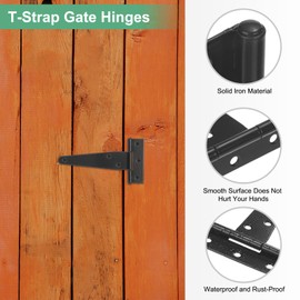 M METERXITY 6-Pack Iron T-Strap Shed Door Hinges, 4 Inch Barn Door Gate Hinges, Tee Hinge Wrought Hardware with Screws for Wooden Fences/Yard/Barn Door [Black]
