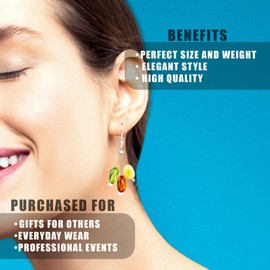 Amber by Mazukna - Amber Jewelry for Women, Multicolor Natural Amber Pearl Drop Earrings, Lightweight Gemstone Jewelry, Silver Ear Hooks, Silver, Amber