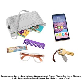 Replacement Parts for Fisher-Price Strut-n-Style Bag Playset - GKW04 ~ Replacement Bag Includes Wooden Smart Phone, Plastic Car Keys, Glasses, Credit Cards and Comb and Energy Bar Oats 'n Hangry