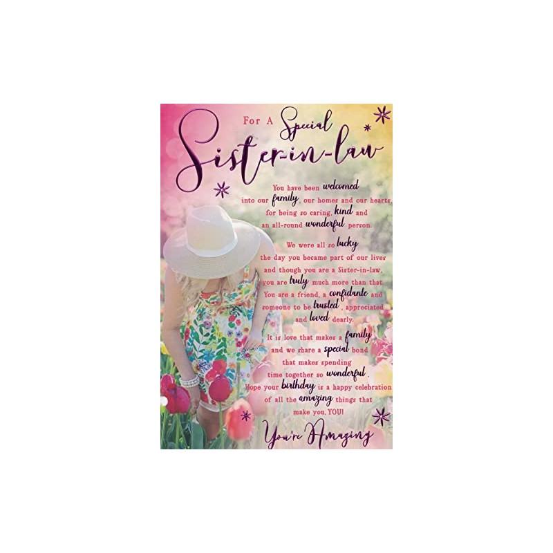 SISTER IN LAW BIRTHDAY CARD. SENTIMENTAL VERSE. 9 X 6