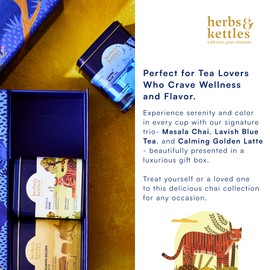Herbs & Kettles Tea Gift Set - Masala Chai, Calming Golden Latte & Lavish Blue Tea - Premium Loose Leaf Tea Collection in Elegant Gift Box