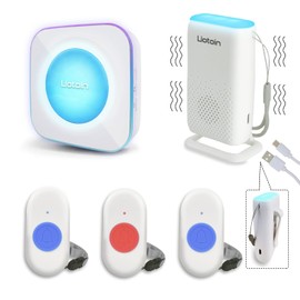 LIOTOIN Wireless Caregiver Pager Senior Alarm Call Button Nurse Call Alarm System Call Bell Panic Button for Elderly/Patients 4 Receiver + 4 Transmitters (with Color Light Flashing Reminder)