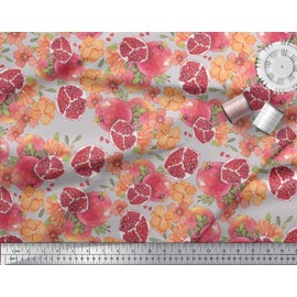 Soimoi Cotton Voile Fabric Leaves,Floral & Pomegranate Fruits Printed Fabric 1 metre 42 Inch Wide
