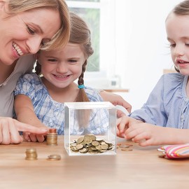 Miawtro 15x15cm Money Box,Clear Money Box,Unopenable Money Box,Piggy Bank For Adults Or Kids,Savings Box For Gift, acrylic money box for Budget and Save, Coin and Cash (5.9”X5.9”)