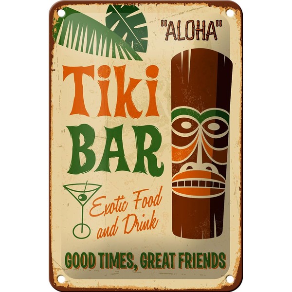 Tin Sign with Tiki Bar Aloha Design 12 x 18