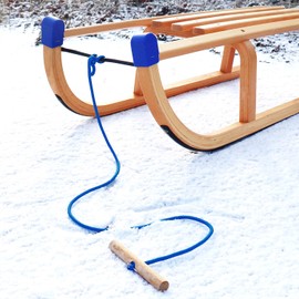 com-four® 2 x Sledge Ropes with Wooden Handle, Toboggan Accessories, Pull Rope for Sledge, Tricycle or other Children's Vehicles, Premium, Made in Germany