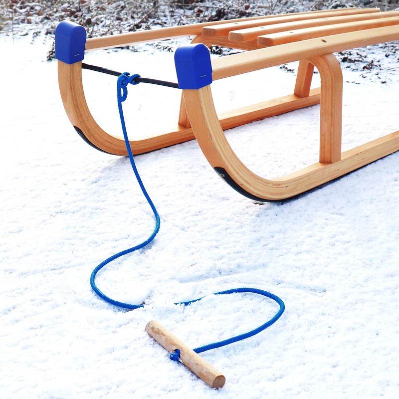 com-four® 2 x Sledge Ropes with Wooden Handle, Toboggan Accessories,