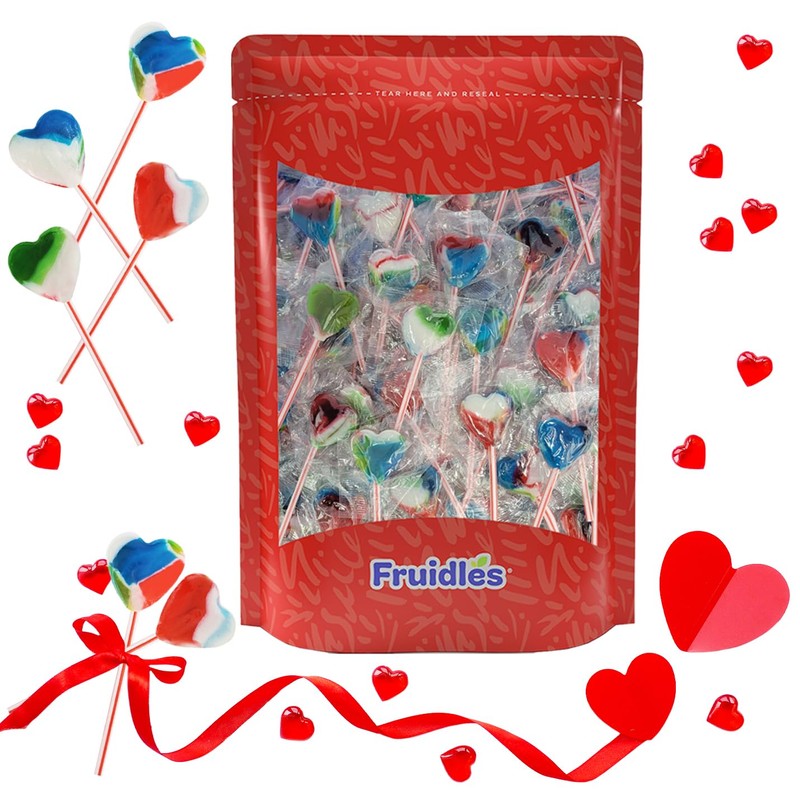 Fruidles Valentines Mini Heart Lollipop, 5 Gram Colored Heart Shaped