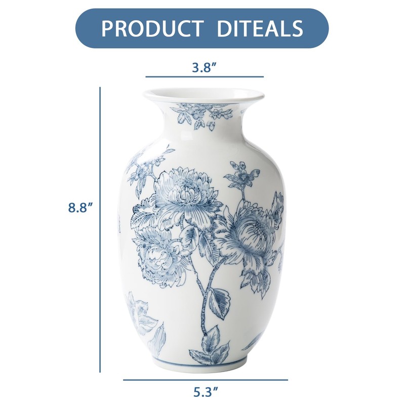 Magclay Blue and White Vase for Home Decor, Ceramic Chinoiserie