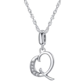 Globalwin Jewellery - Collar con colgante de plata de ley 925 de la A a la Z, circonita cúbica transparente de 26 letras, para pulseras, collares de joyería DIY, Plata esterlina, circonita