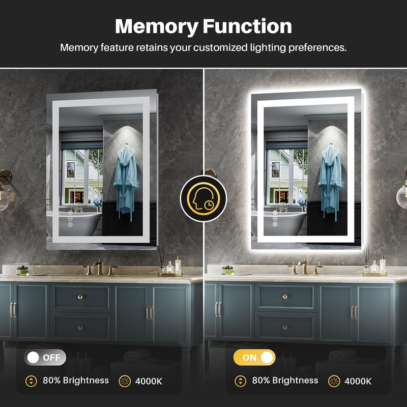 24"x32" LED Bathroom Mirror with Lights, Backlit & Front Lit,