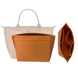 XSDSLS Handbag Organiser Purse Organiser for Longchamp Felt Bags Organiser with Multiple Pockets for Longchamp Le Pliage Purse Accessories for Longchamp Carry Bag (Camel, S)