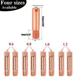 Pack of 10 MB15 15AK Power Nozzles Welding Contact Tip 0.8 mm M6 x 24 mm Copper Power Nozzle Contact Tips Welding Tips Welding Tips for 15AK MIG/MAG Welding Torch Accessories Wear Parts (0.8 mm) (10