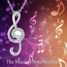 YAFEINI S925 Sterling Silver Musical Note Necklace Musical Symbols Note with Shell Pearl Pendant Necklace Music Necklace for Women Mother Day Valentine day Birthday Gift