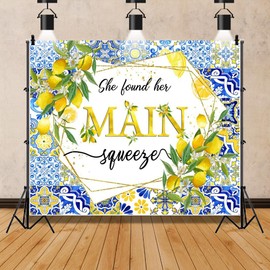 Pnylzzyxh Lemon Bridal Shower Backdrop She Found Her Main Squeeze Backdrop Blue Tile Floral Bride to Be Miss to Mrs Engagement Party Decorations Banner Photography Background Studio Props 10x8ft