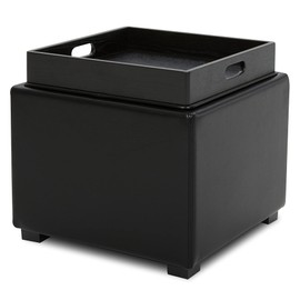 CHITA Storage Ottoman Cube with Tray Lid, Small Square Footstool, End Table for Living Room, PU Leather in Black