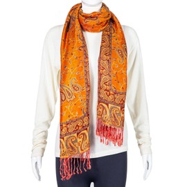 TUSHUSTY Pashmina Feel Shawls Wraps Rave Scarf for Women Soft Silky Reversible Men Scarves Hijab Orange