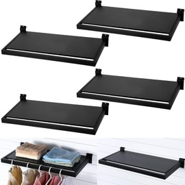 Blulu 4 Pack Slatwall Shelf, 23.6 x 11.8 Inch Black Wooden Wall Shelves with Metal Rectangular Tubing U Shaped Hanger Slatwall Shelving Organizer Accessories for Home Retail Display