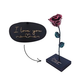 Forging Art Bcn® Handmade - Rose Base - Geschenk zum Valentinstag, Muttertag, Hochzeitstag, Eiserne Hochzeit(Rot/Grün Love)