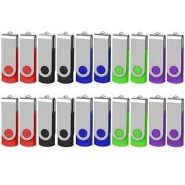 USB Sticks 8 GB Pack of 20 Multi-Coloured AreTop Memory Stick USB 2.0 Pen Drives 360° Rotatable Metal Design with Lanyards for Data Storage