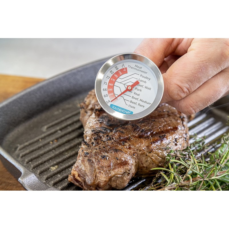 KitchenCraft KCMEATTH Meat Thermometer Probe with Cooking Guide, Stainless Steel,