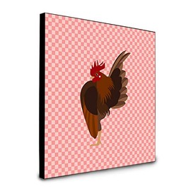Caroline's Treasures Malaysian Serama Chicken Pink Check Artwork Panel Wall-Decor, Multicolor