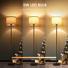 BoostArea Floor Lamp, 9W LED Floor Lamp with 3 Color Temperature, Simple Standing Lamp with Adjustable Linen Shade,On/Off Foot Switch, Tall Modern Floor Lamp for Bedrooms, Living Room,Office,Farmhouse