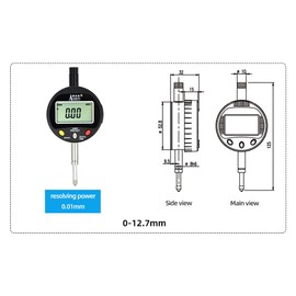 Aiceyi Digital dial Gauge, with a Range of 0-0.5in/12.7mm and a Digital Indicator Accuracy of 0.01mm/0.0005 "Metric and Imperial Measure Tool Electronic Dial Gauge