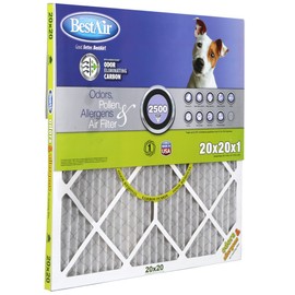 BestAir PF2020-1 AC Air, 20" x 20" x 1", MERV 11, Removes Allergens & Contaminants, Carbon Infused to Eliminate Odor, Fits 100%, for 1" Furnace Filter, White