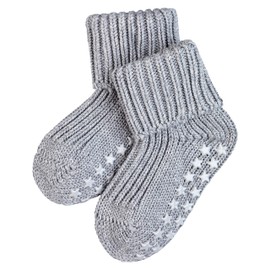 FALKE Catspads Slipper Socks, Cotton, Baby Blue, Pink, Many Other Colours, Thick Socks with Pattern, Warm, Plain, Ribbed, with Nubs on the Sole, 1 Pair, Grey (light grey 3400), 80-92