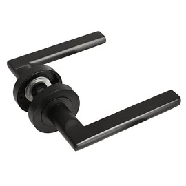 HANDLESTORE Straight Lever on Rose Door Handle - Matt Black Door Handles - Latch, Lock or Bathroom (Handles Only)