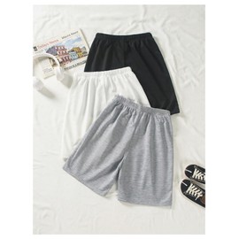 RoseSeek Girl's 3 Packs Summer Track Shorts Knot Elastic Waist Wide Leg Running Shorts Multicolor 13Y