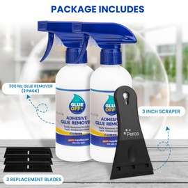 Perco Glue Off Adhesive Remover - Set of 2 10 fl. oz with Scraper | Glue Remover Spray Effortlessly Erase Adhesive Hassles & Car Stickers - for Label Sticker Residue