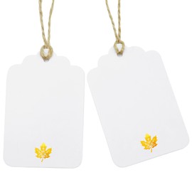 ASYEHJNR 100 Pcs Blank Gift Tags with String Gold Foil Maple Leaf Fall Large Gift Tags with 65 Ft Jute Twine White Paper Cute Tags for Fall Autumn Thanksgiving Harvest Party Gift Wrap Tags