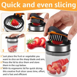 Strawberry Slicer with Stainless Steel Blades Fast Cutting Strawberry Egg Slicer Large Capacity Strawberry Cutter Slicer Cup Multifunctional Fruit Slicer Cup Portable for Fruit Vegetable Salad